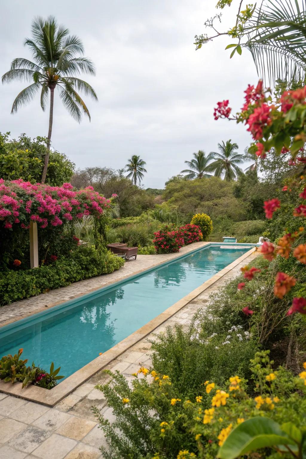 Vibrant greenery creates a serene escape around the pool.