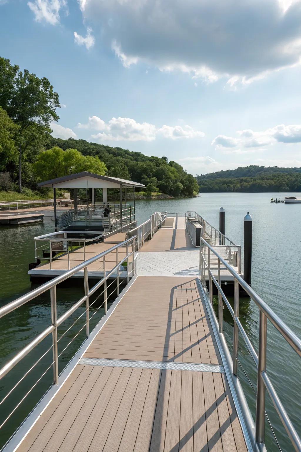 A sleek dock design featuring modern materials for a contemporary look.