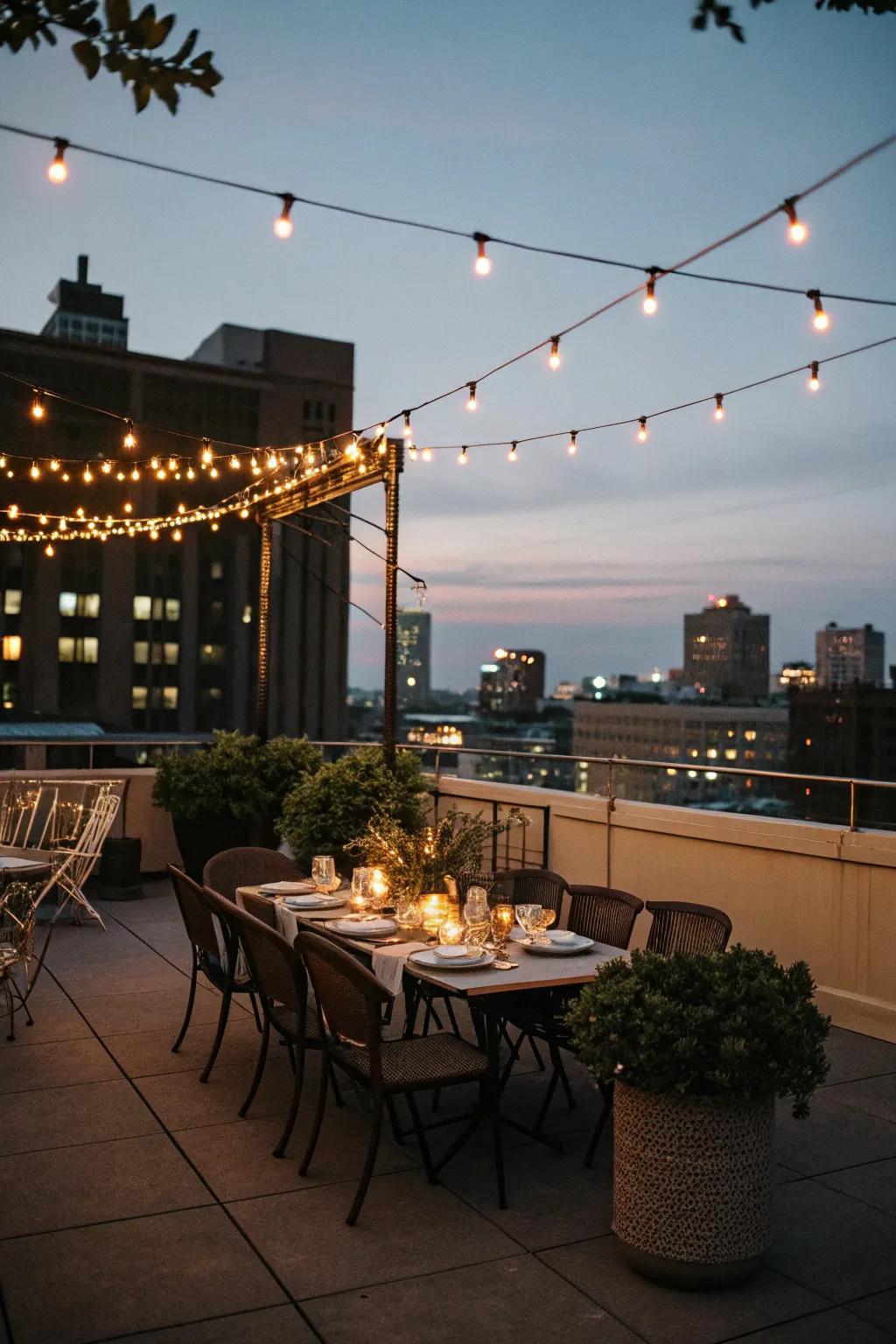 Dining under the stars on a charming rooftop.