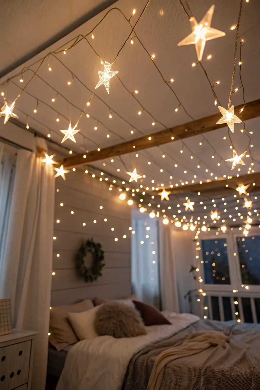 Drift off under a starry sky with LED string lights.