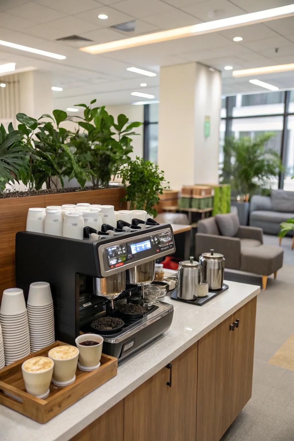 A gourmet coffee station is a surefire way to boost morale and creativity.