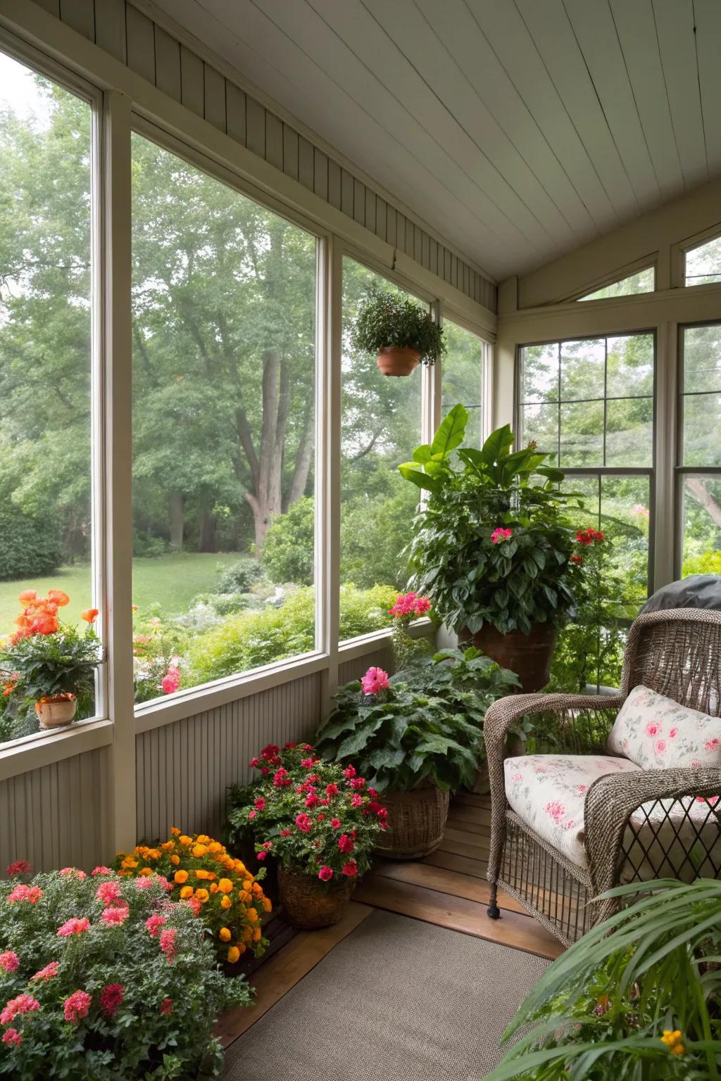 Natural elements infuse vitality and charm into the porch.