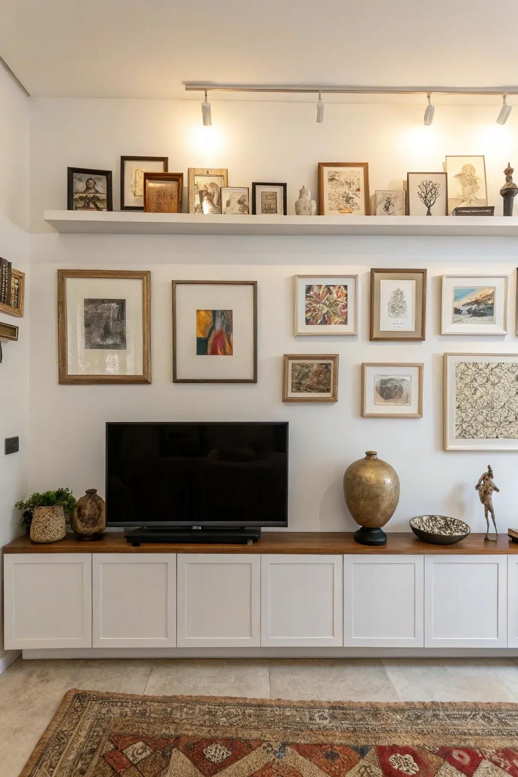 Transform the wall above your TV into an art gallery.