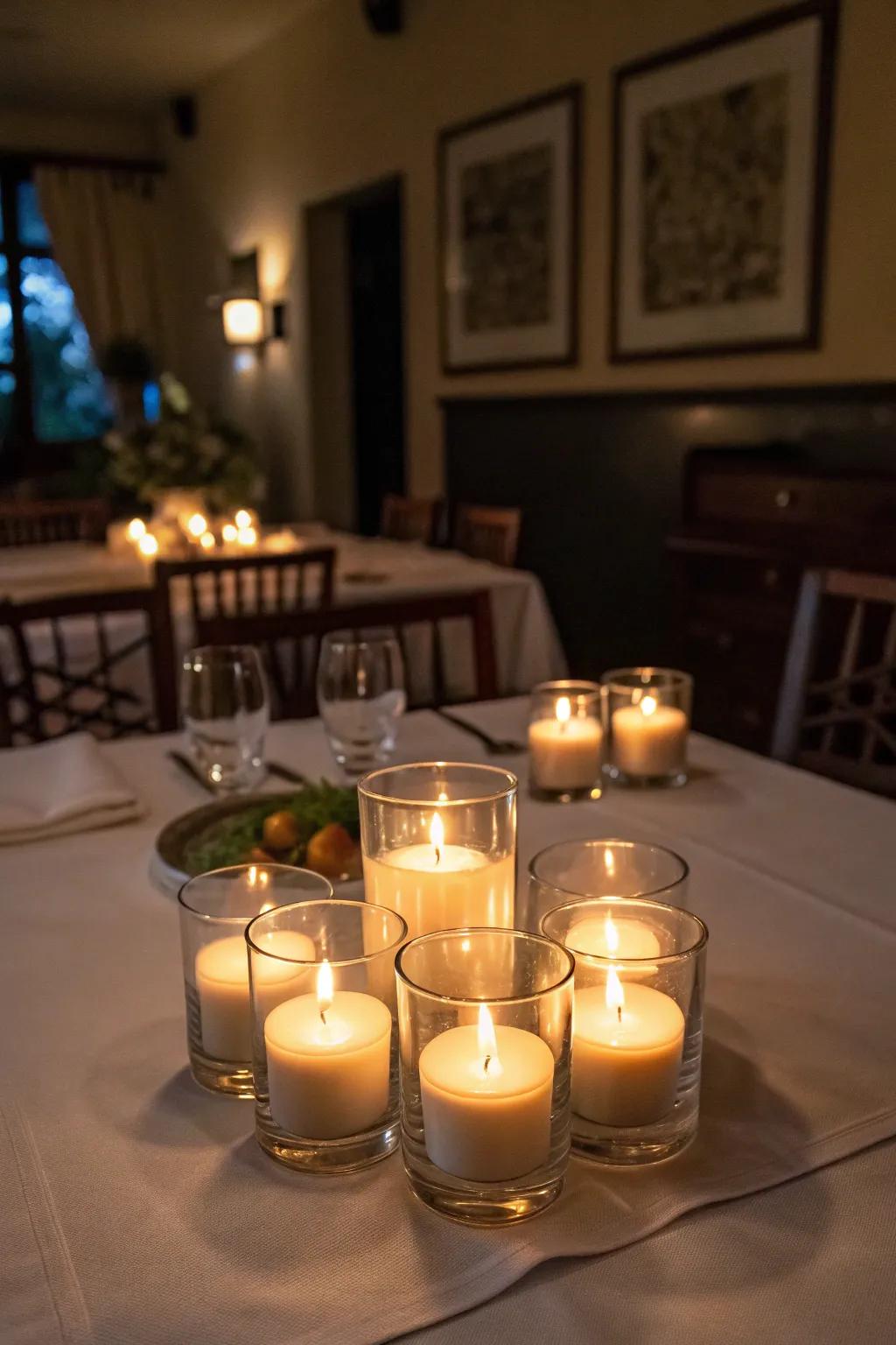Tealight candles create an intimate atmosphere perfect for any occasion.