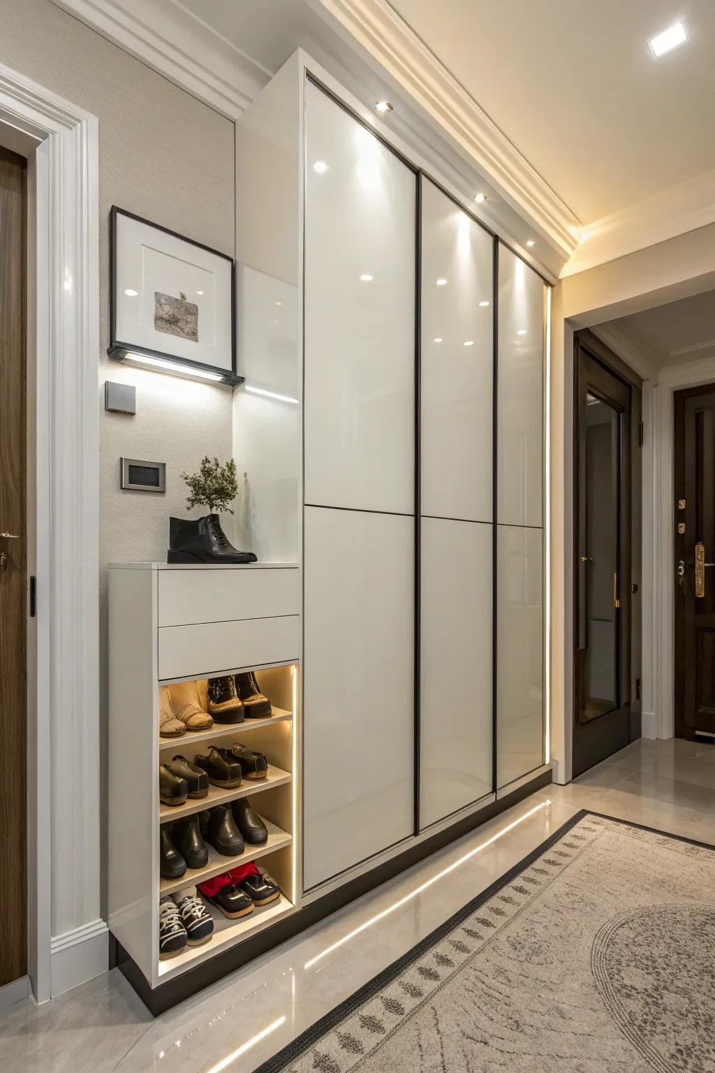 Closed shoe cabinets provide a neat and organized entryway.