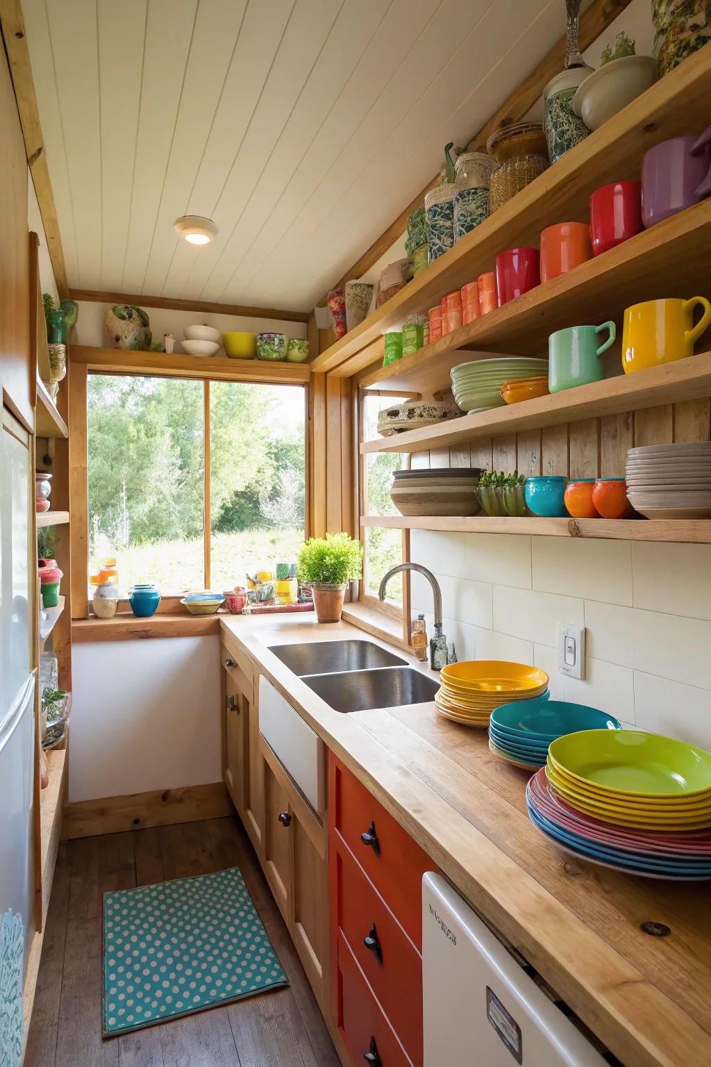 Open shelving adds personality and openness to your kitchen.