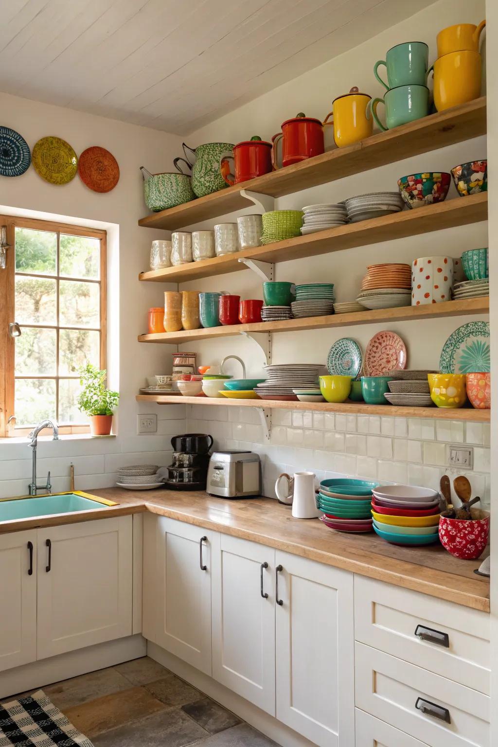 Open shelves can add charm and functionality to your small kitchen.