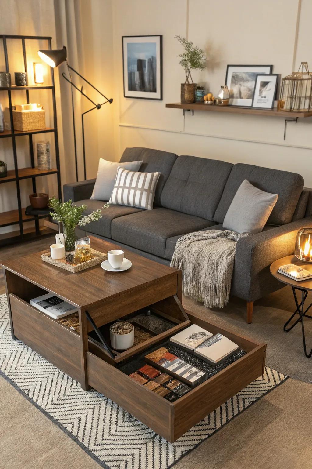 Multifunctional furniture maximizes utility in small spaces.