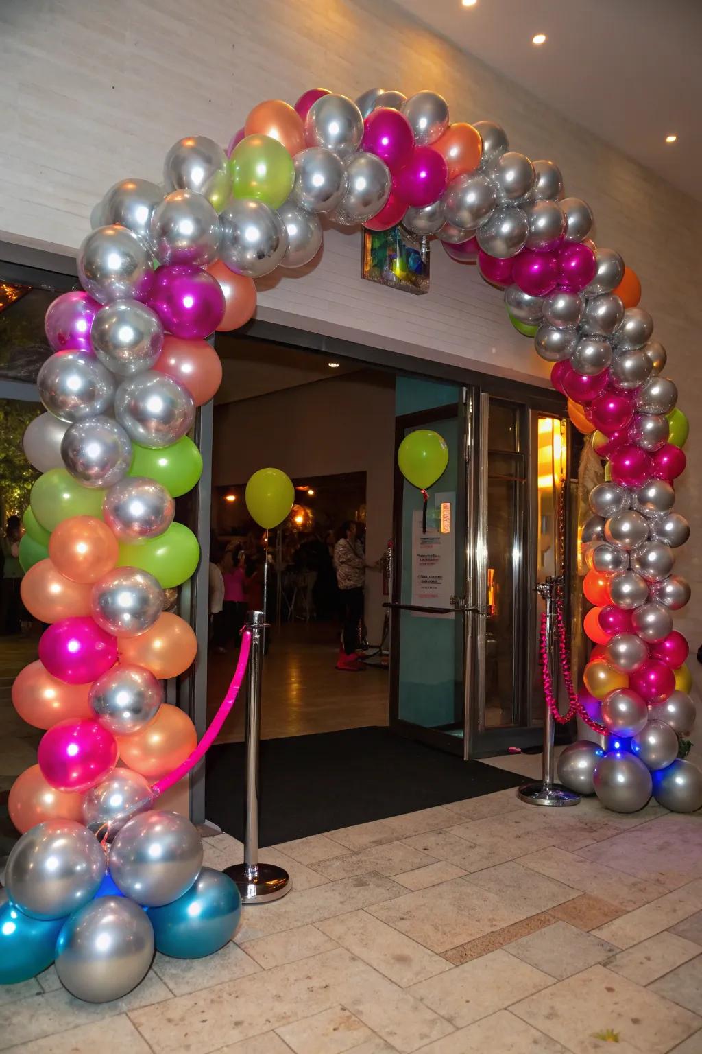 A vibrant balloon arch to welcome guests in style.