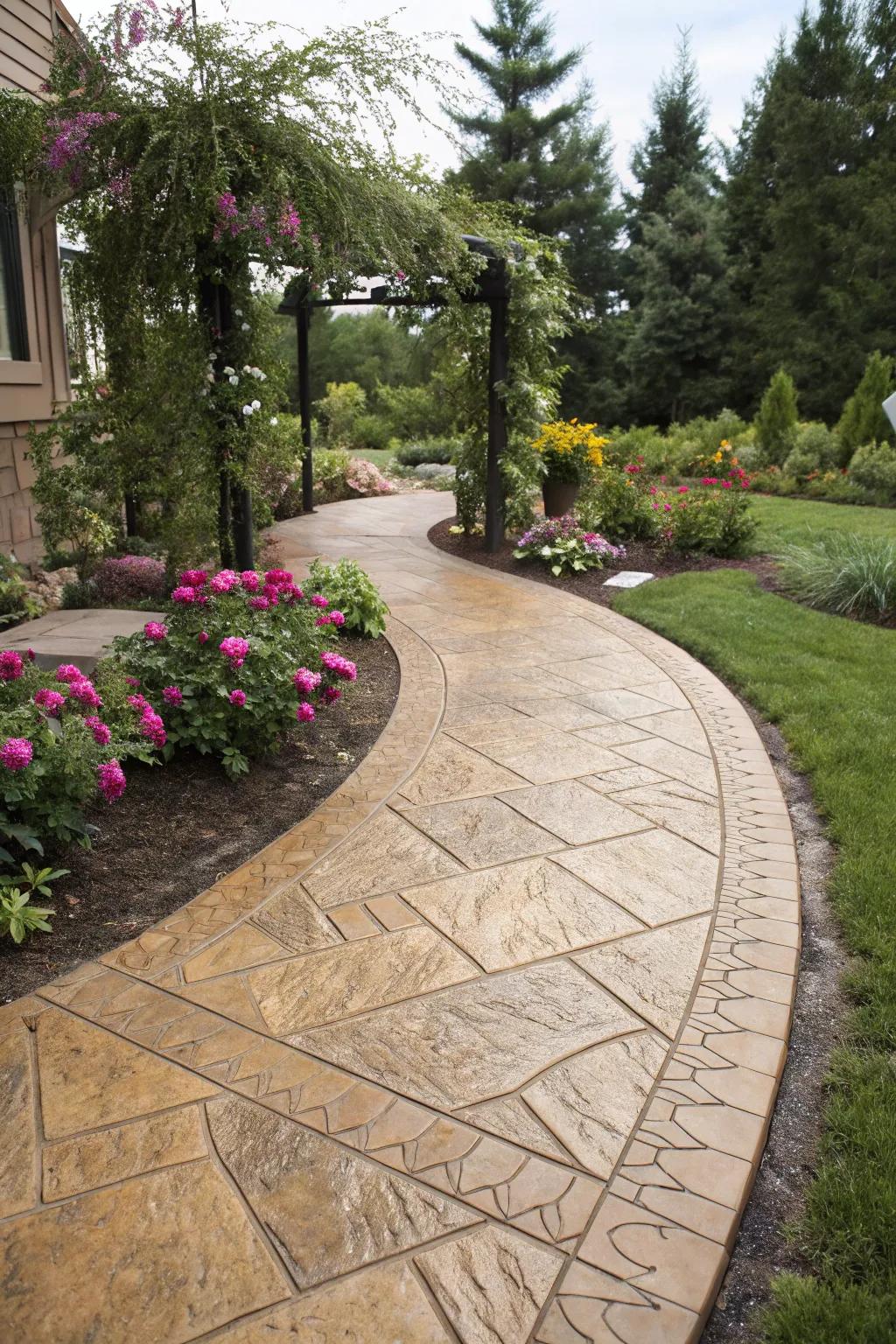 Earth tones create a harmonious blend with nature in this garden path.