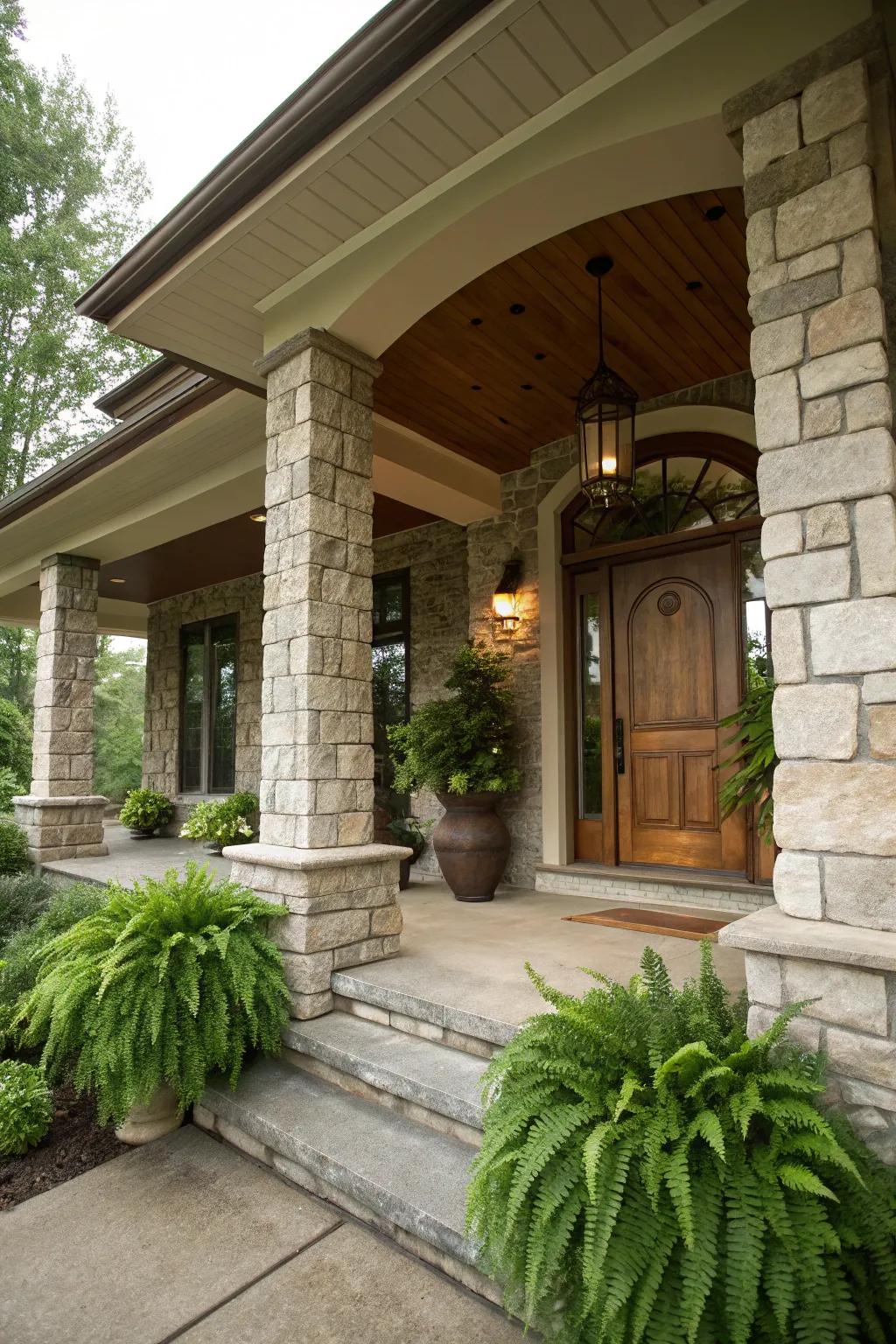 Stone columns provide a majestic touch to your home's entrance.