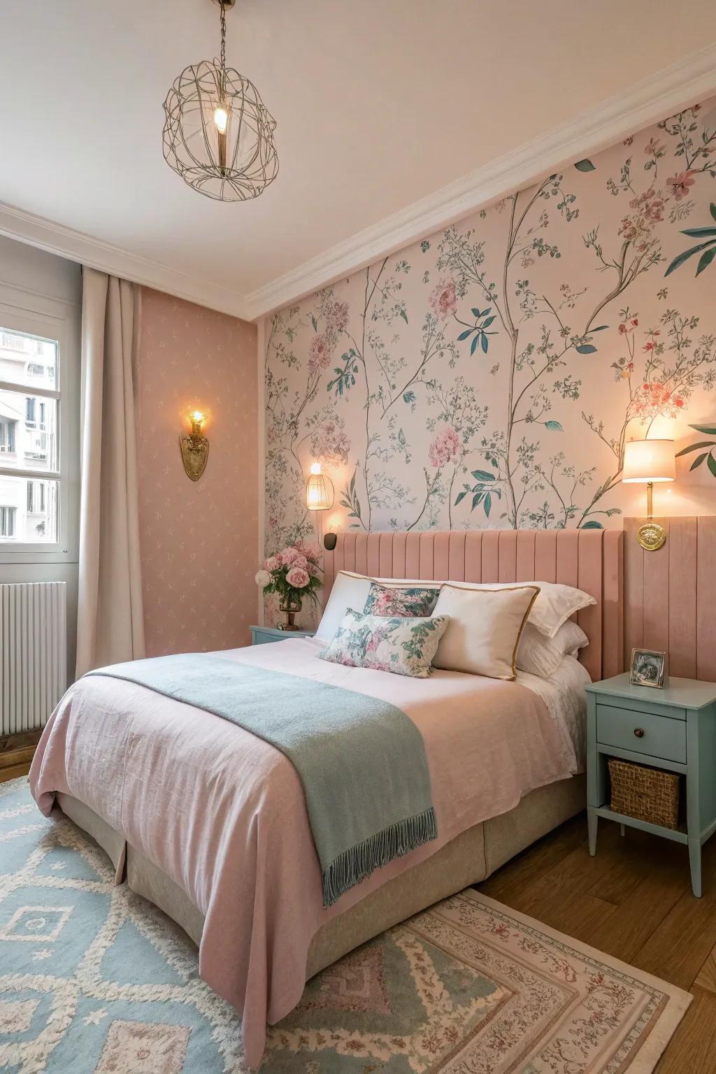 Create a calming space with pastel wallpaper.