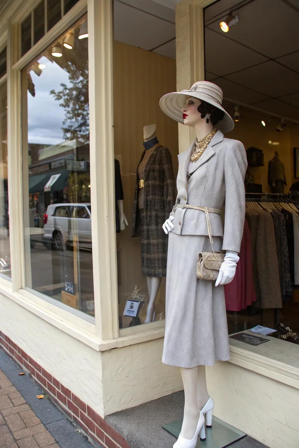 A mannequin showcasing a curated vintage outfit.