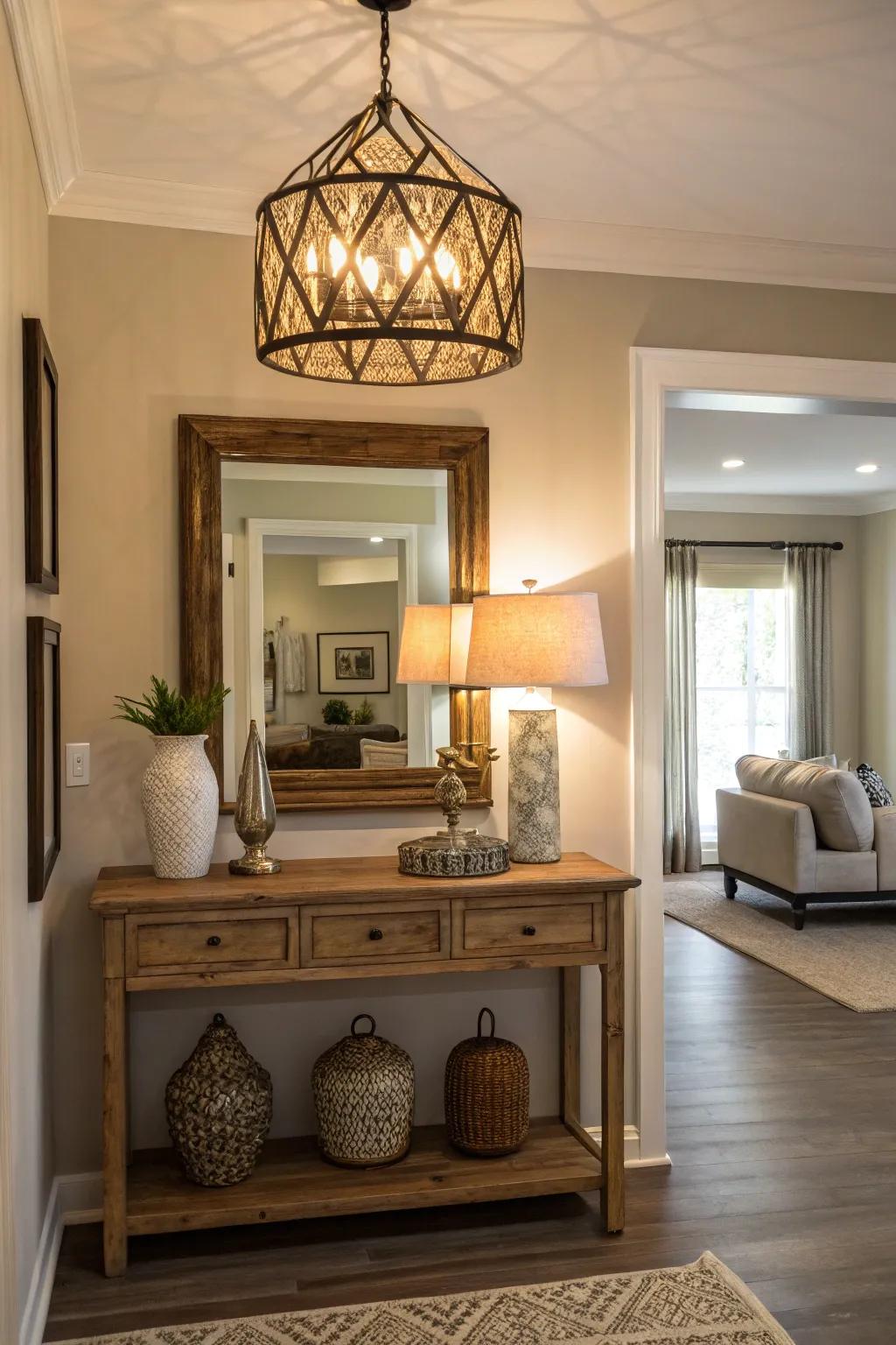 Pendant lighting adds a touch of elegance and warmth to your entryway.