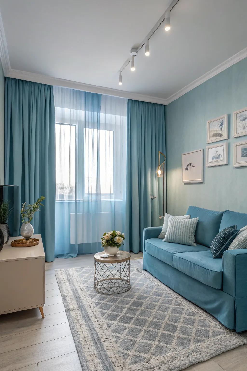 A single color palette can unify and enlarge a small space.