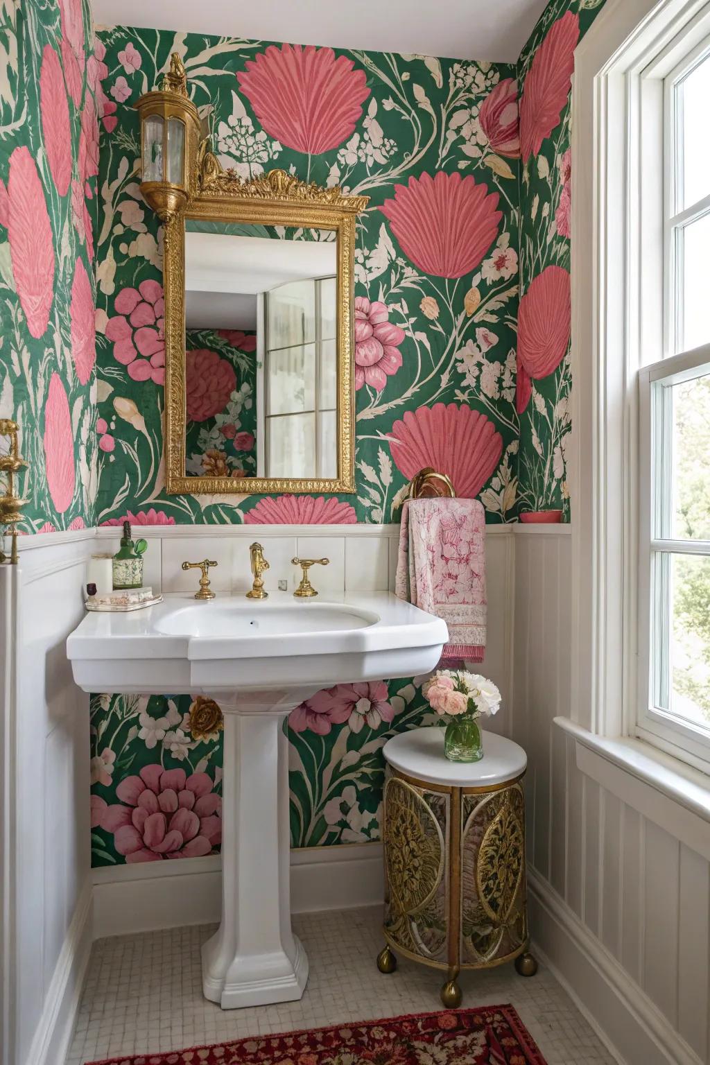 Bold wallpaper can transform your space with vintage charm.