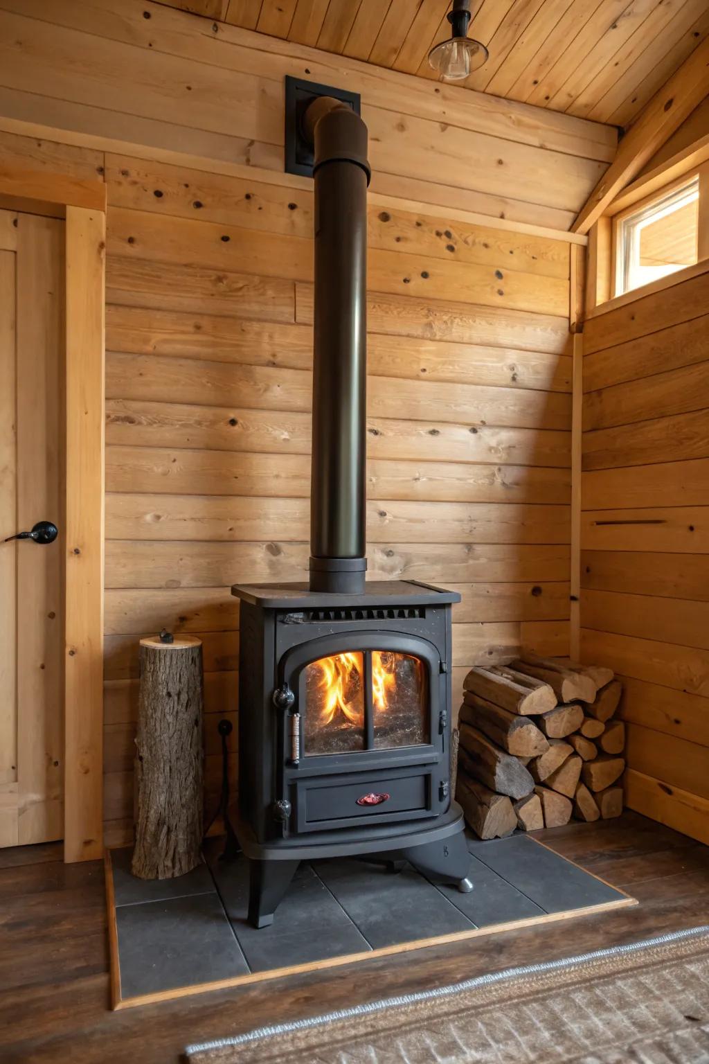 Wood accents bring warmth and coziness to your stove area.