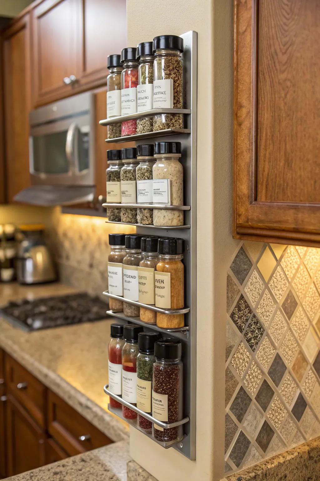 Vertical racks efficiently use space in compact kitchens.