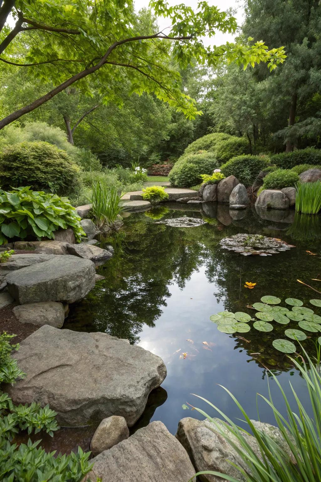 Natural-looking ponds create a peaceful retreat and attract local wildlife.