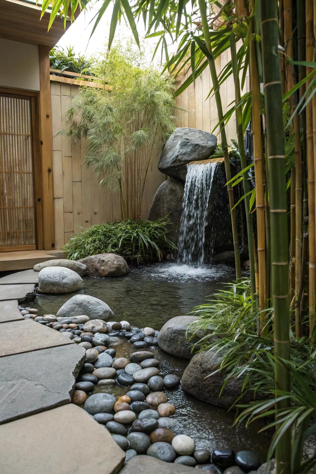 Add tranquility with a Zen garden waterfall.