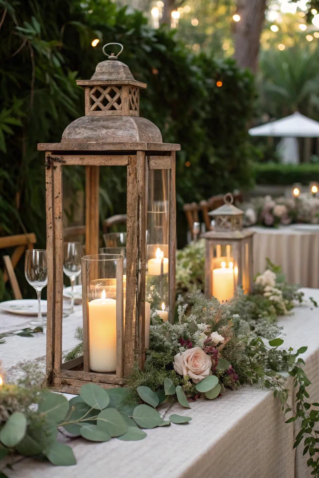 Rustic lanterns adding a whimsical touch to the reception.