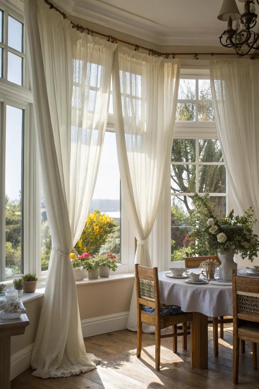 Sheer curtains offer elegance and privacy.