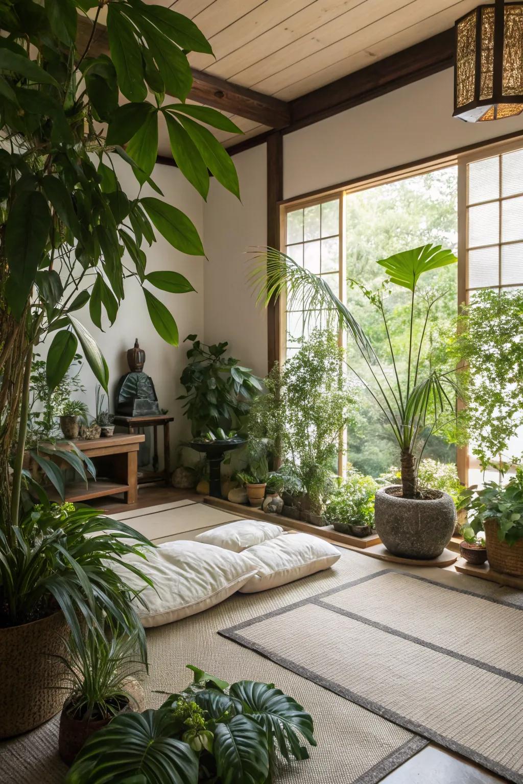 Indoor plants infuse the room with a natural and calming ambiance.