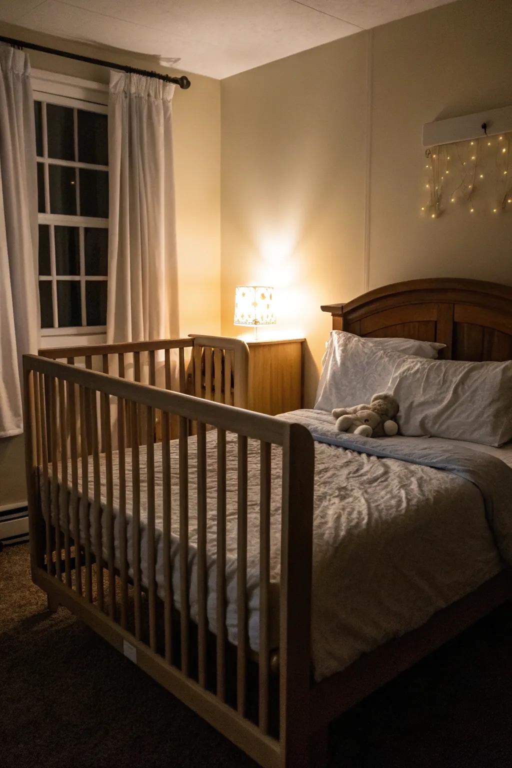 Easy night access to the crib can simplify nighttime routines for new parents.