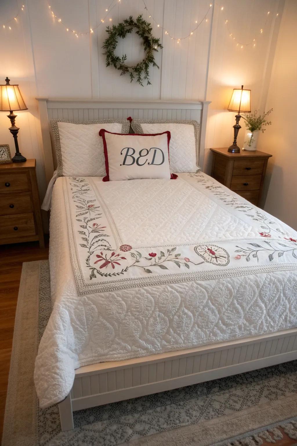 Custom embroidery adds a personal and luxurious touch to your bedding.