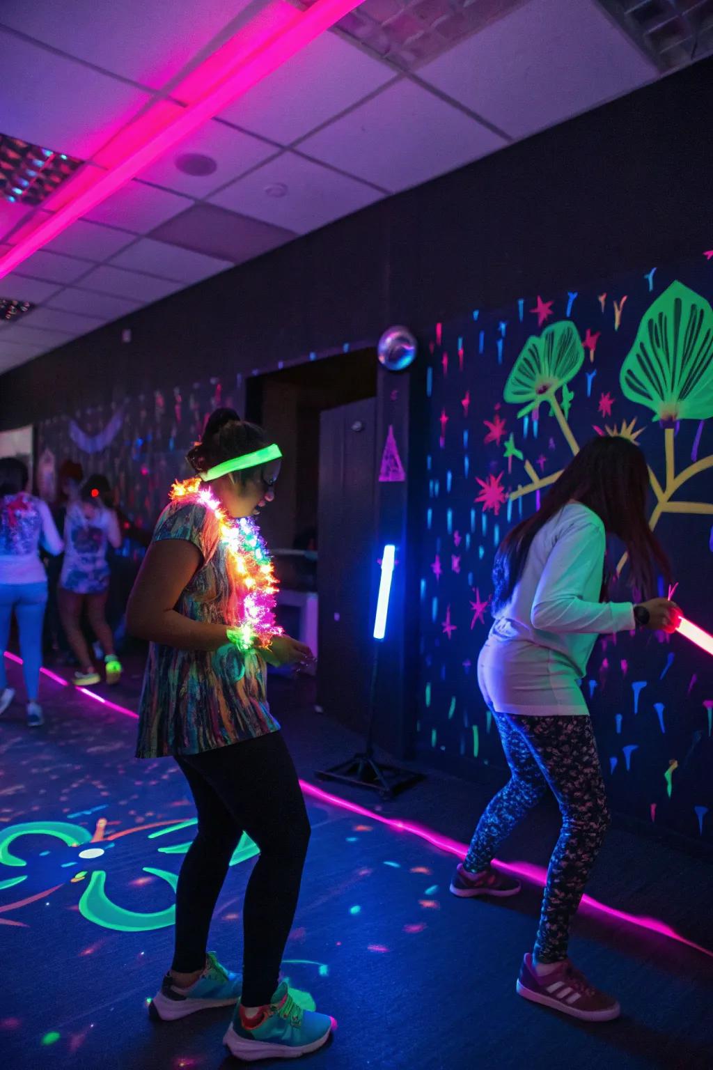 A glow-in-the-dark party brings vibrant energy and excitement.