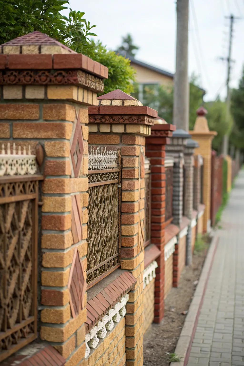 Textured finishes offer a tactile, engaging feel to brick fences.