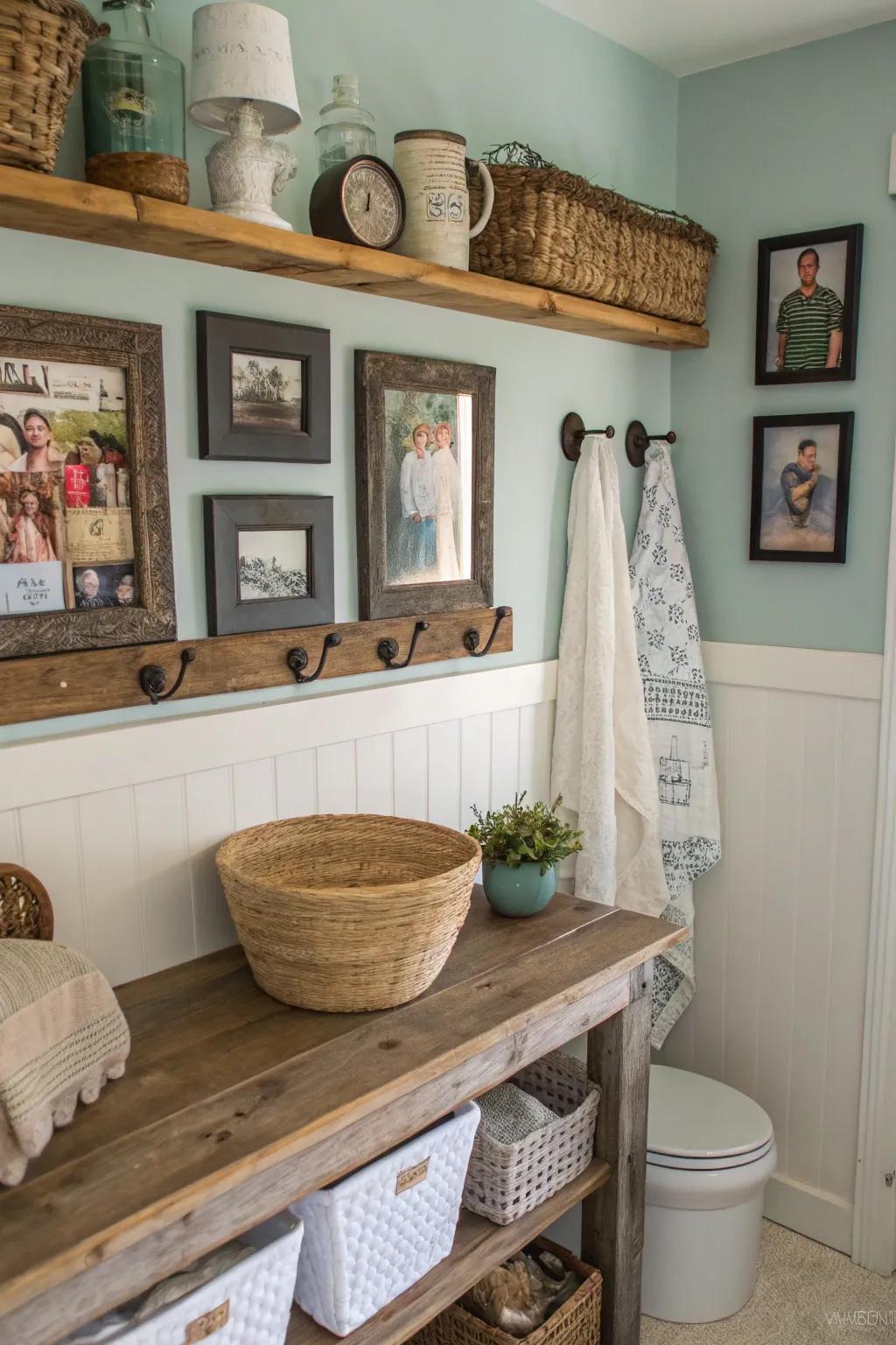 Personal touches make the farmhouse bathroom uniquely inviting.