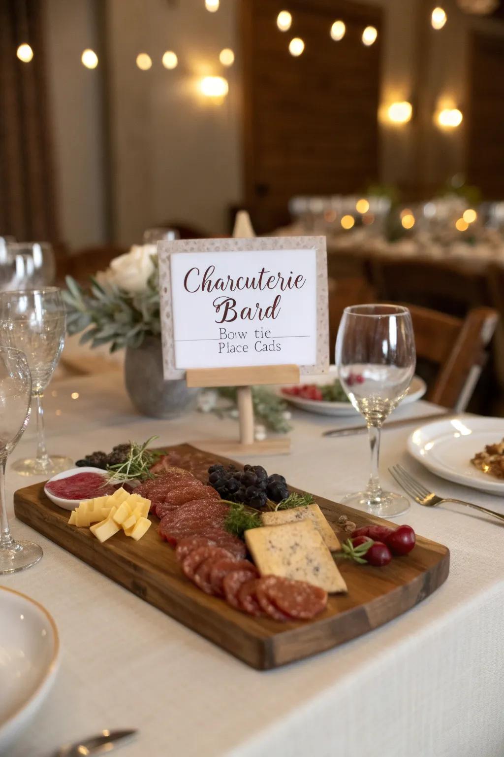 Combine elegance and taste with a charcuterie board and bow ties.