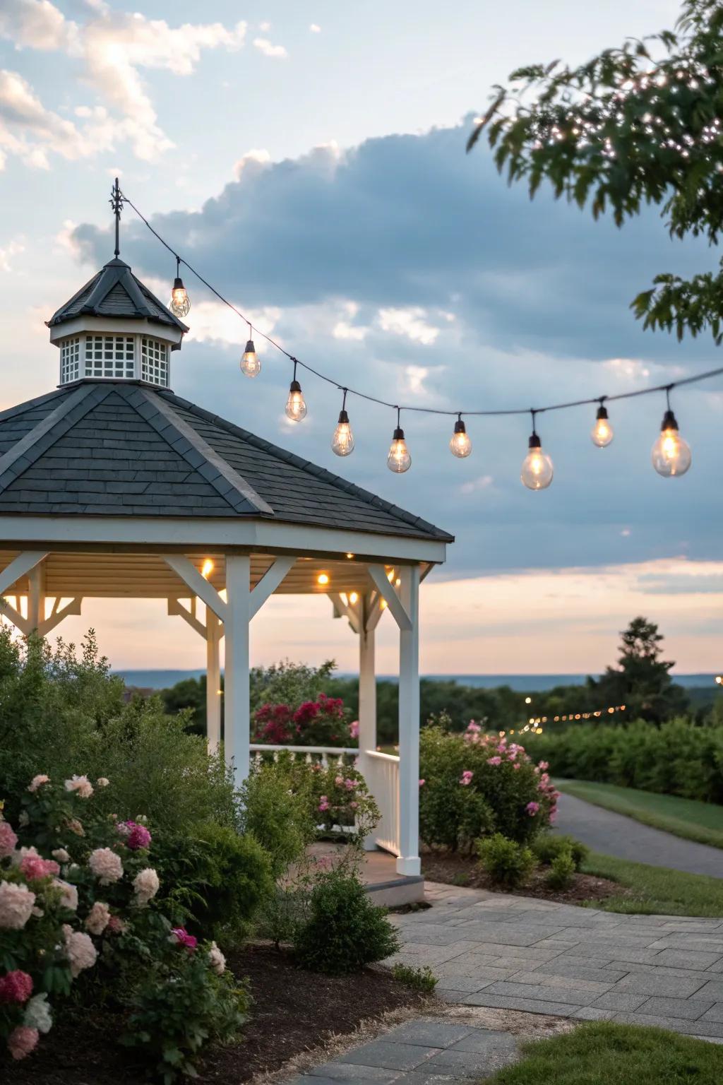 Minimalist pendant lights highlight the natural beauty around your gazebo.