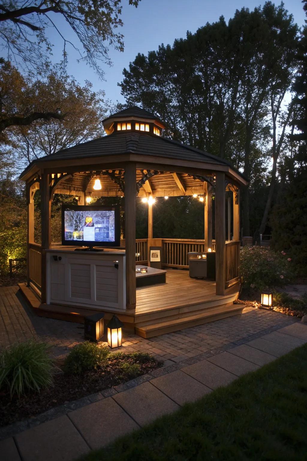 An integrated sound system elevates your outdoor entertainment.