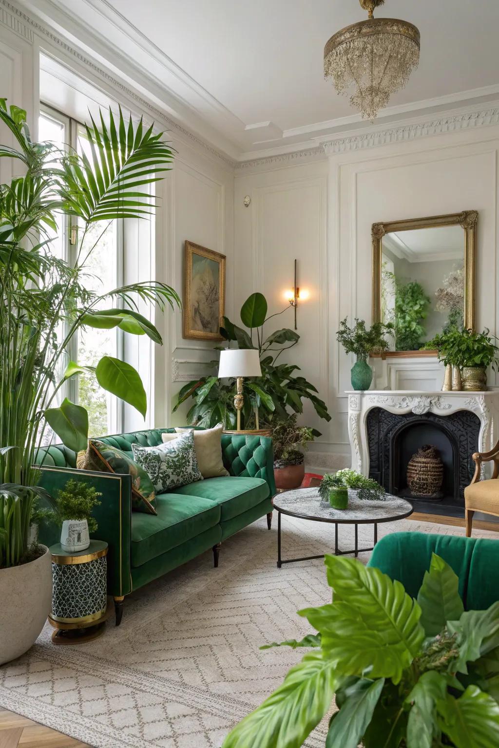 A vibrant living room with greenery adding life and balance.