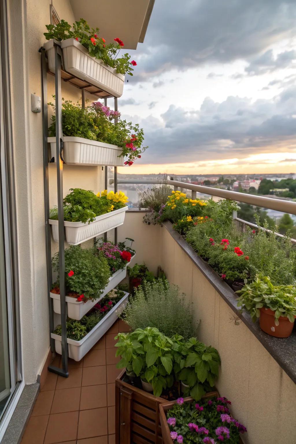 A balcony transformed by vertical gardening.