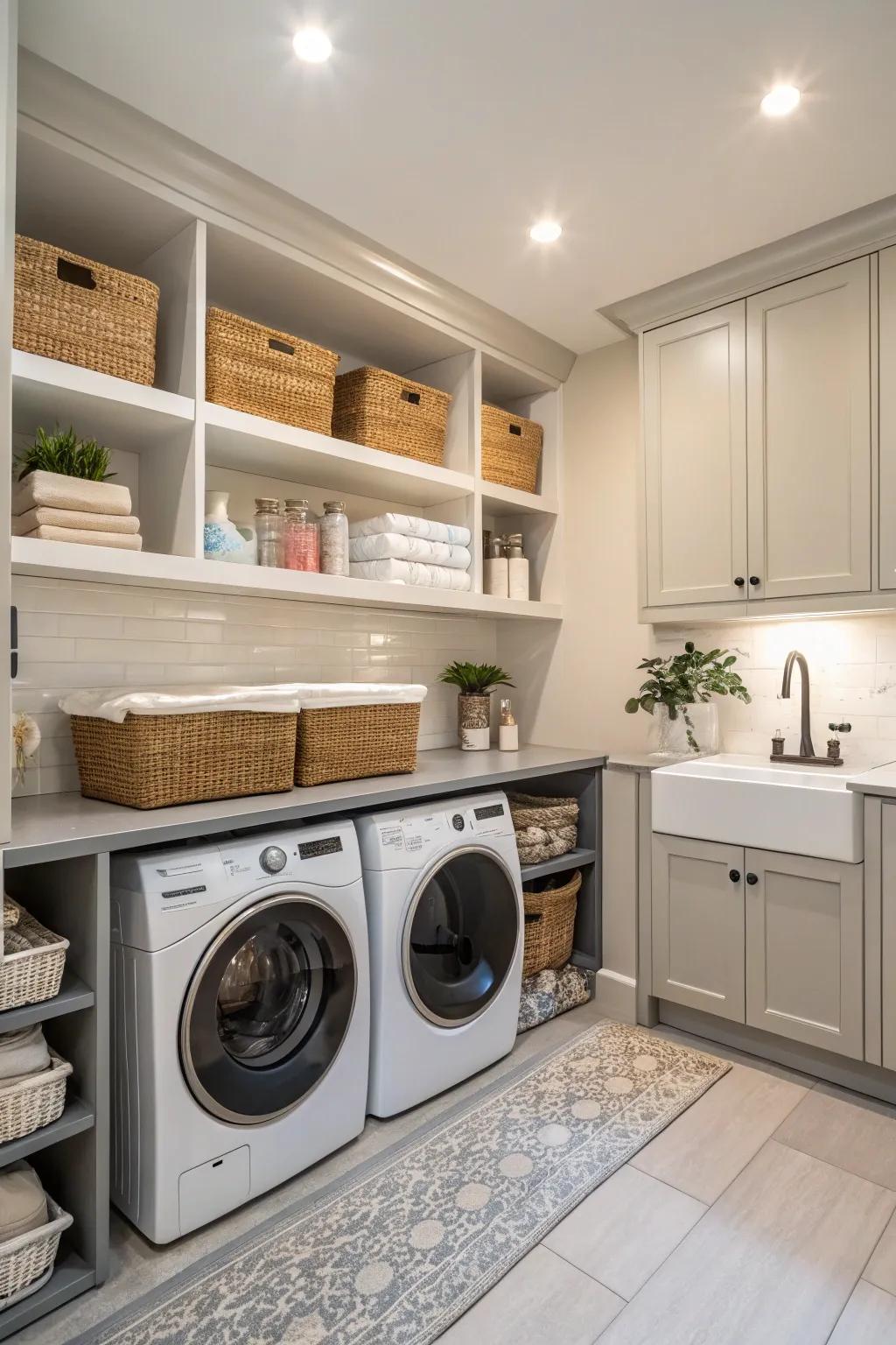 A laundry room upgraded for better functionality and style.