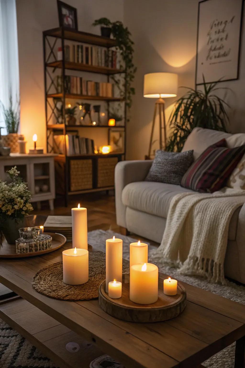 Cozy ambiance with safe LED candle lighting.