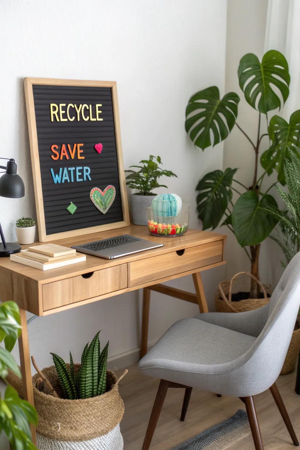 Promote sustainability with eco-friendly messages on your letter board.