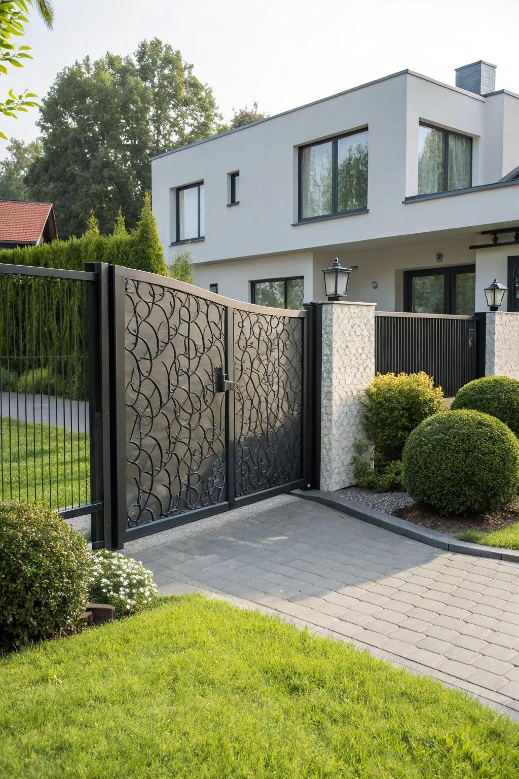 Textured finishes add depth and tactile interest to modern gates.