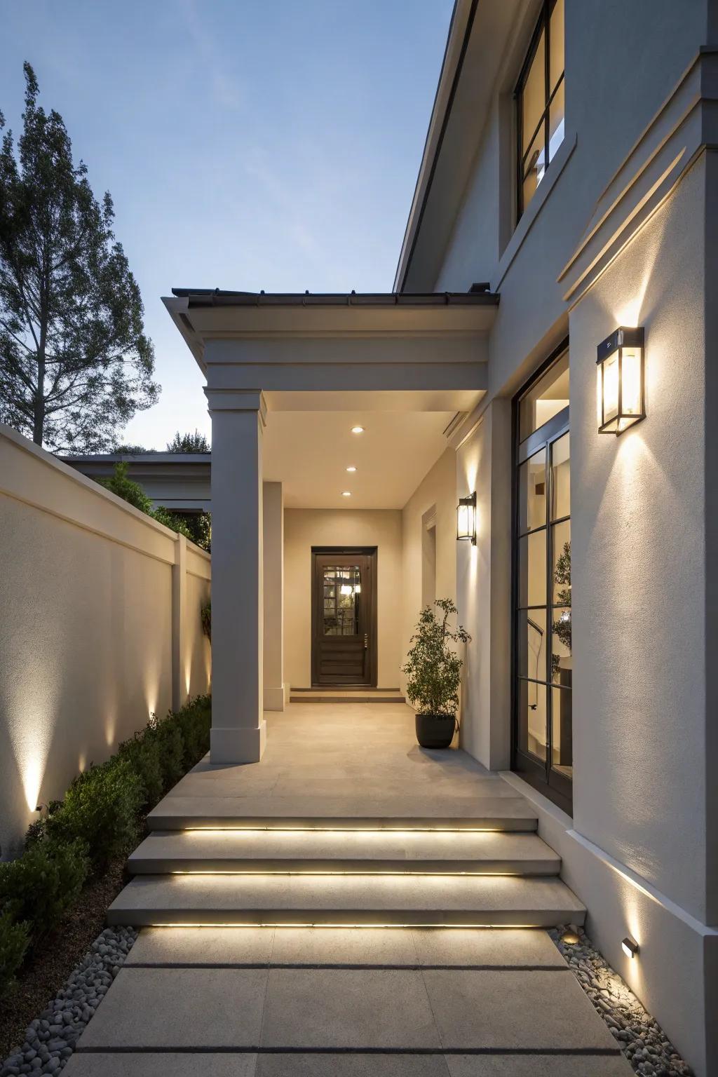 Architectural features add character and charm to a modern entryway.