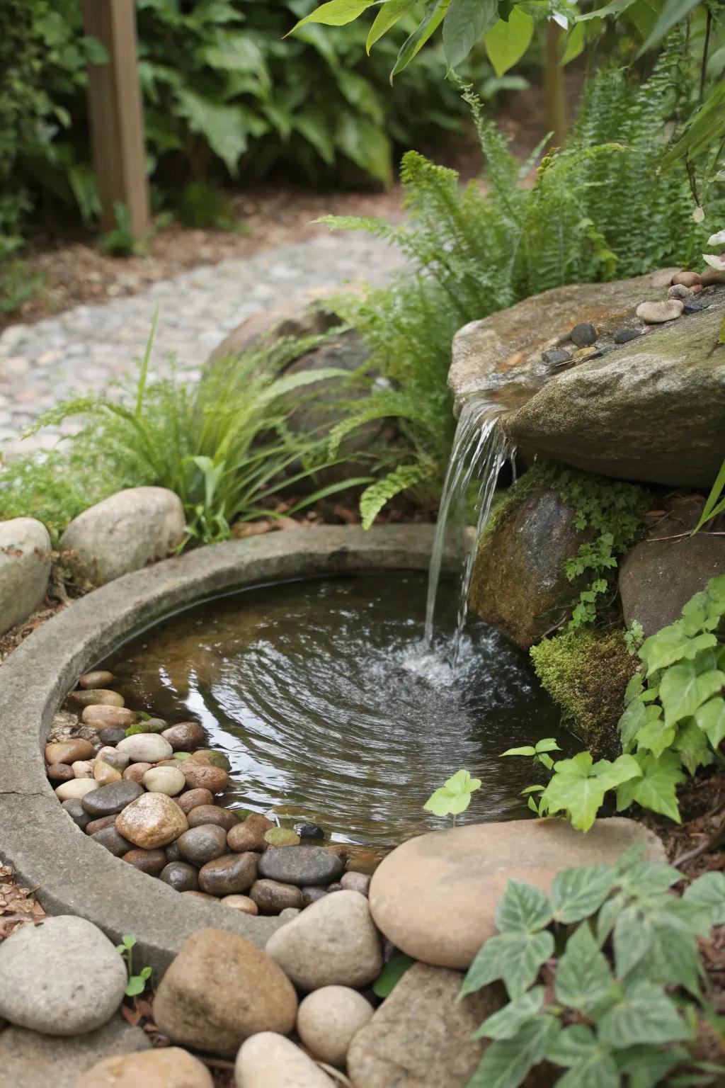 A tranquil and easy-to-maintain water feature in the garden.