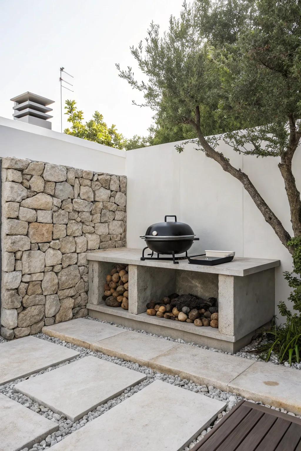 A minimalist BBQ setup offers elegance and simplicity in your outdoor space.