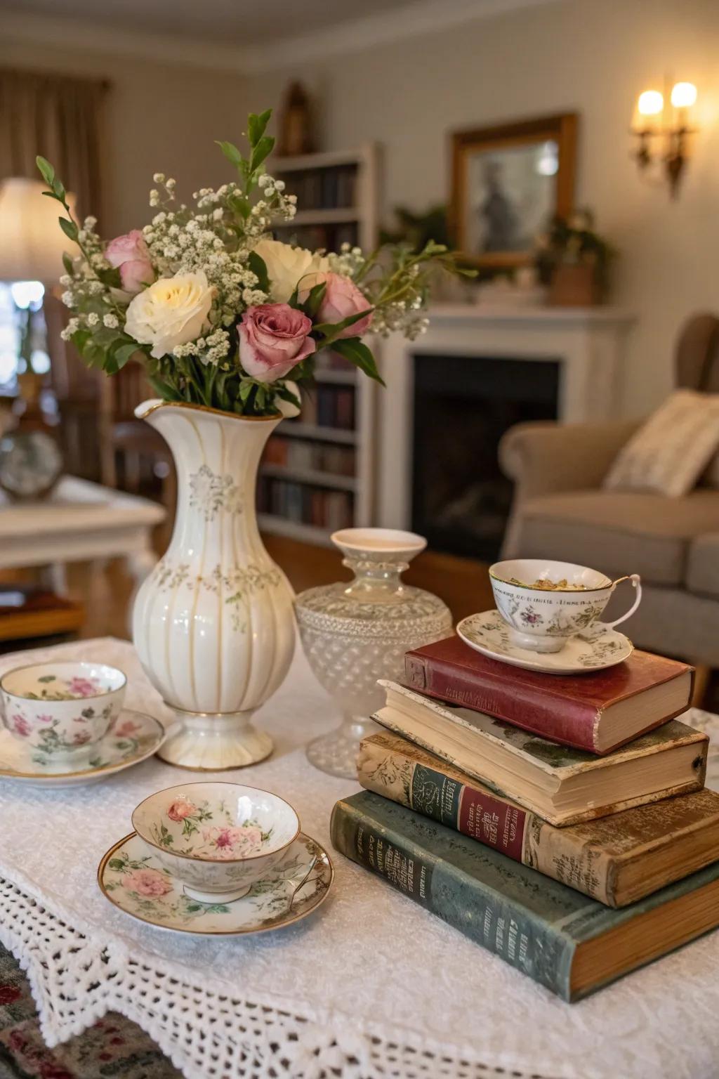 Vintage finds can add charm and a unique story to your displays.