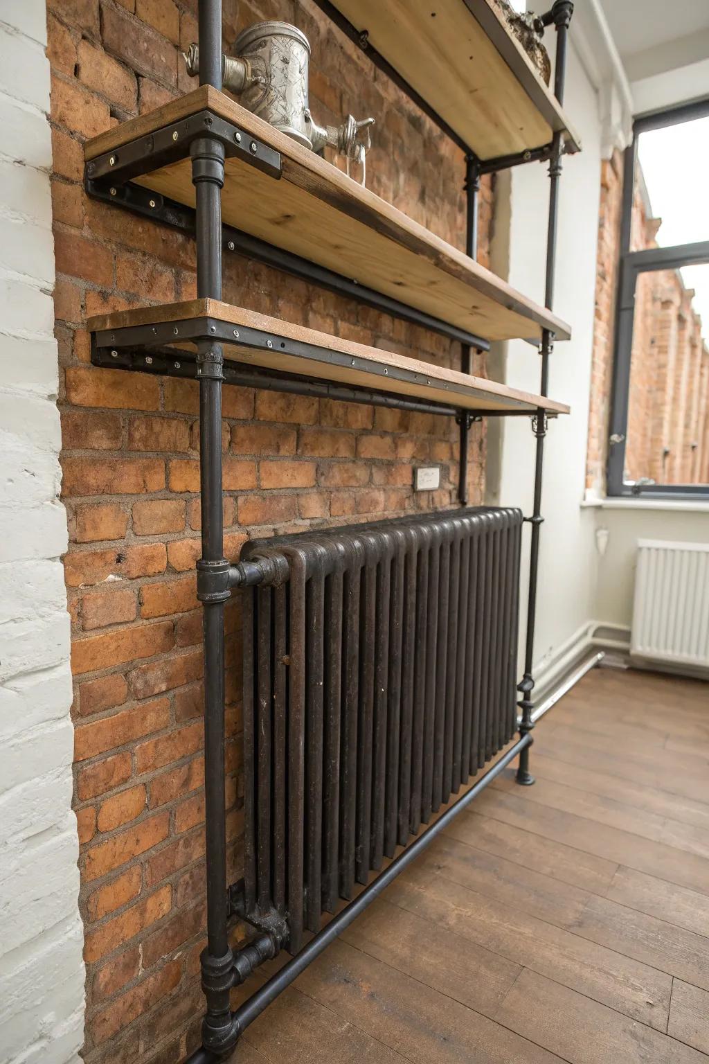 Add an urban edge to your home with industrial-inspired radiator shelf decor.