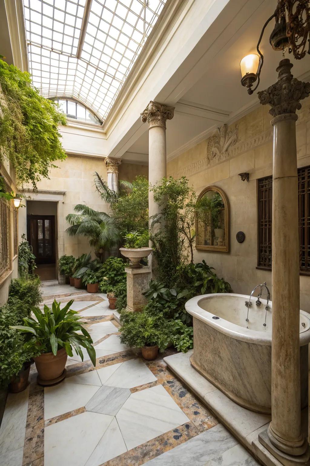 A Roman garden theme brings the freshness of the outdoors inside.