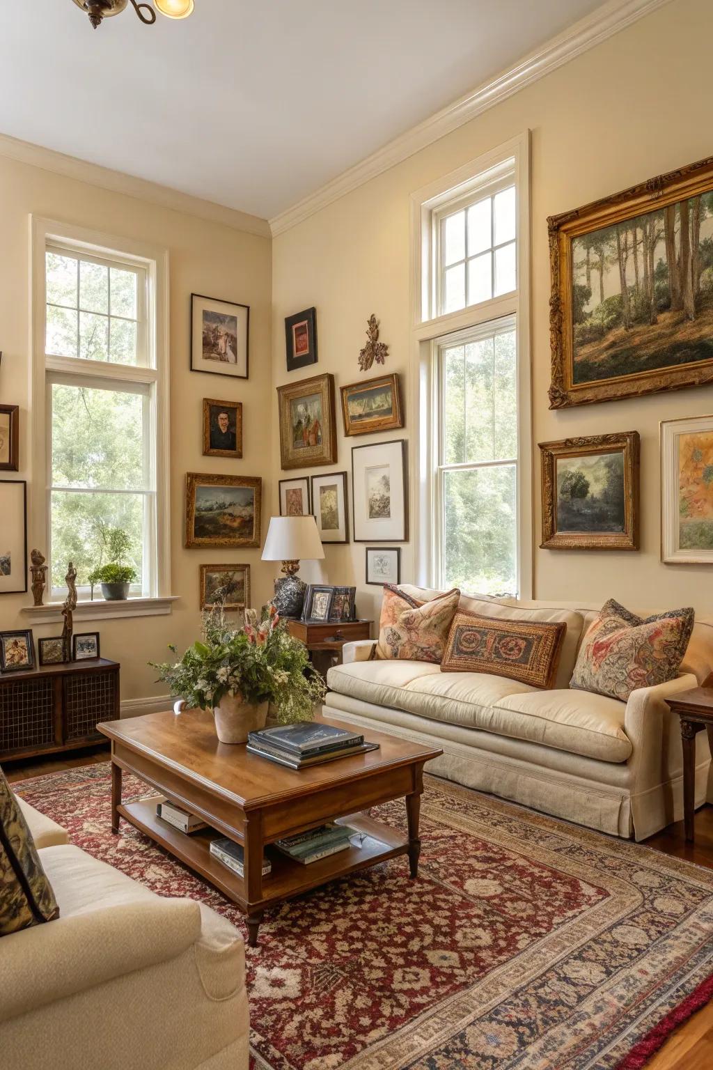 Personal artwork that adds a unique touch to a Southern interior.