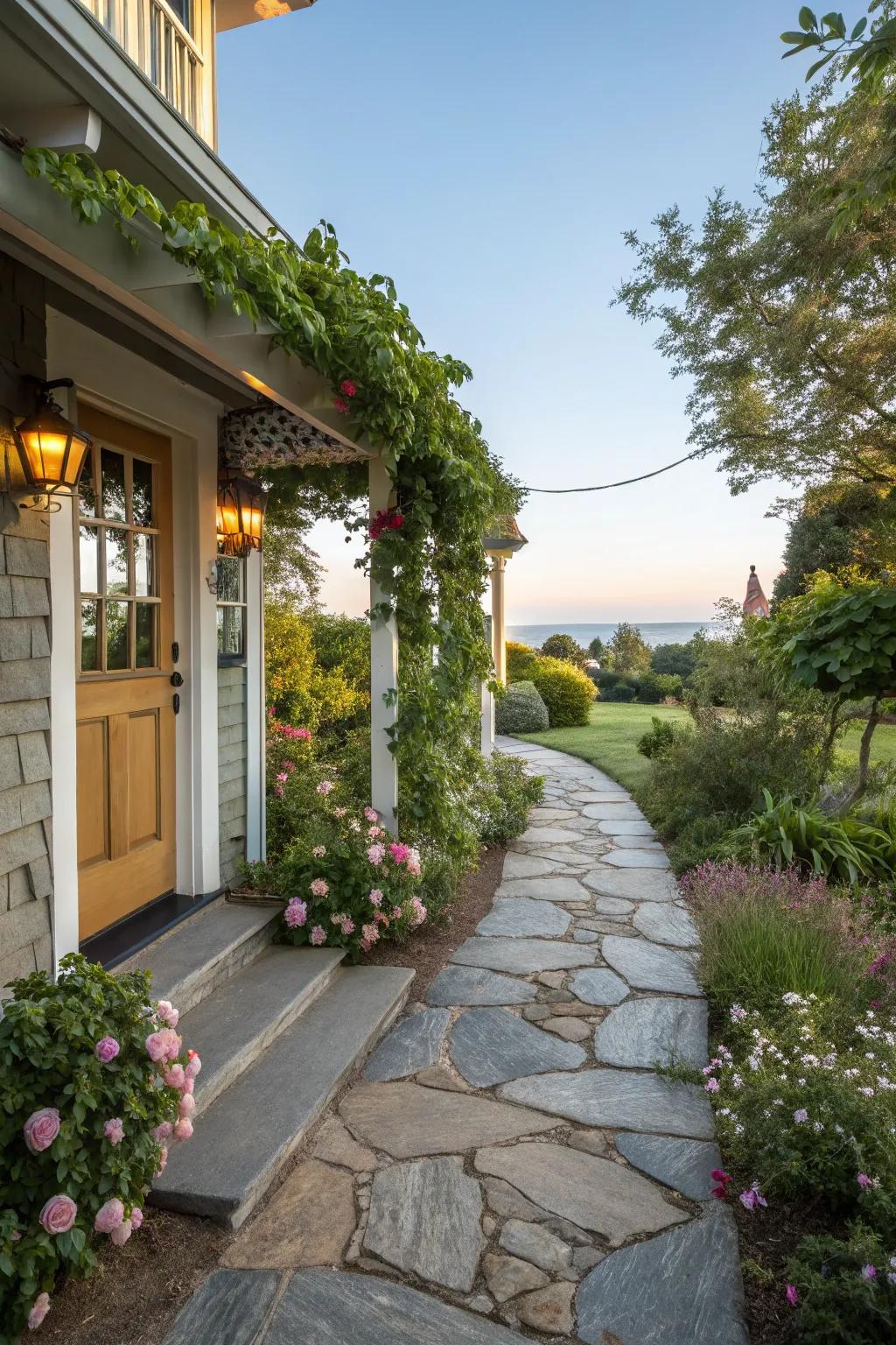 A stone pathway promises a warm welcome.