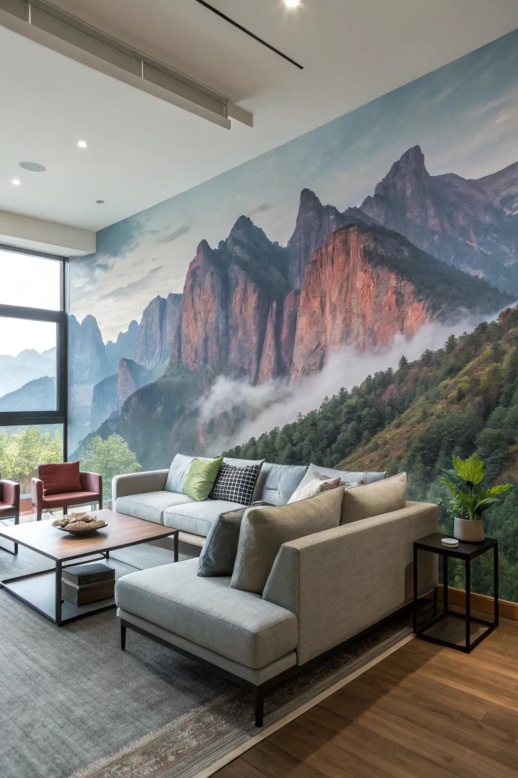 A living area with mystical mountain ranges.